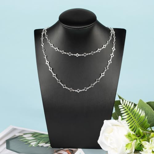 YOUBEIYEE 4 Yard Silver Plated Brass Chain for Jewelry Making Hollow Four Leaf Clover Necklace Bracelet for Women Jewelry Making Chains Bulk - color: Four Leaves Clover