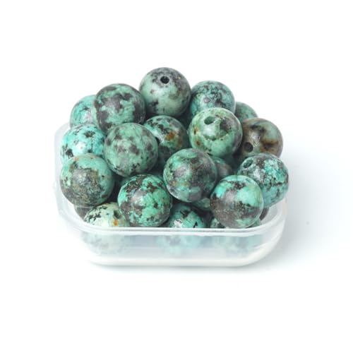 100Pcs Natural Stone 10mm African Turquoise Round Loose Gemstone Energy Healing Beads Hole Size 1mm DIY Smooth Beads for Bracelet Necklace Earrings Jewelry Making - color: African Turquoise, size: 10mm