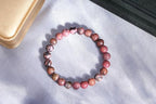 MAIBAOTA Healing Crystal Bracelet for Women Men, 8/4 mm Natural Stone Beaded Bracelets, Jewelry Birthday Gifts, Round Gemstones Stretch Bracelets - color: Red-Rhodonite, size: 8 mm