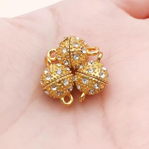 10PCS Magnetic Jewelry Clasps, Crystal Ball Connectors, Magnetic Necklace Clasps and Closures Easy-to-Use for Jewelry Closures (Gold) - color: gold