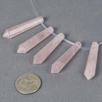 50mm Natural Rose Quartz Hexagonal Wand Jewelry Making Crystal Pointed Chakra Reiki Healing Beads 2mm Hole Drilled(Pack of 5) - color: Rose Quartz