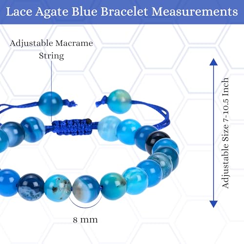 ANAYA AGATE Energy Protection Crystal Handmade Adjustable Bead Bracelet Perfect for Men, Women’s Christmas Gift - Gemstone Healing Stretch Bracelet Pulsera Para Hombre Mujer Stocking Stuffer - color: Lace Agate Blue