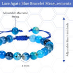 ANAYA AGATE Energy Protection Crystal Handmade Adjustable Bead Bracelet Perfect for Men, Women’s Christmas Gift - Gemstone Healing Stretch Bracelet Pulsera Para Hombre Mujer Stocking Stuffer - color: Lace Agate Blue