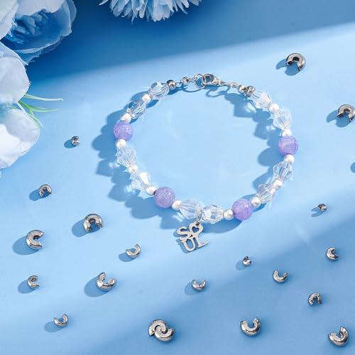 UNICRAFTALE 180Pcs 3 Sizes 304 Stainless Steel Crimp Beads Knot Covers Half Round Open Beads End Tip Metal Small Beads for DIY Bracelet Jewelry Craft Making - size: 4/5.5/8.2mm