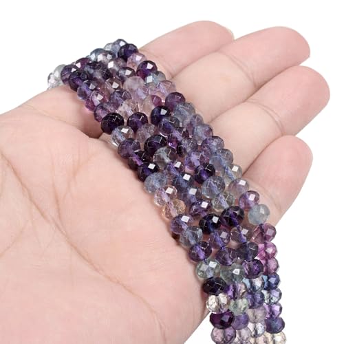 6mm Natural Rainbow Fluorite Faceted Rondelle Loose Beads Jewelry Making DIY Bead 16 Inch - color: Rainbow Fluorite