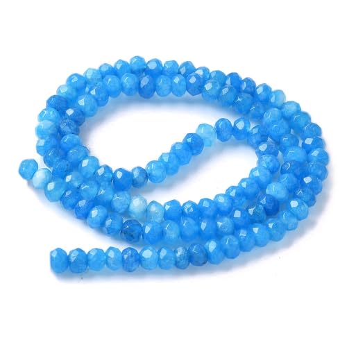 115pcs 4x2mm Rondelle Faceted Natural Jade Beads, Dyed Stone Beads Abacus Disk Stone Spacer Charm Bead for DIY Bracelet Necklace Jewelry Making Keychain Phone Chain Ornament, Dodger Blue - color: Dodger Blue