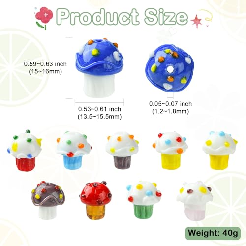 DanLingJewelry 10Pcs Colorful Ice Cream Bumpy Lampwork Glass Beads 3D Imitation Cupcake Sweet Food Beads for Jewelry Making Bracelets