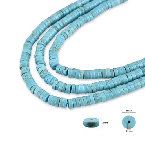 170pcs 5x2mm Natural Blue Turquoise Heishi Disc Rondelle Spacer Stone Semi Precious Gemstone Loose Beads for Jewelry Making 15 Inch - color: Blue Turquoise, size: 5x2mm