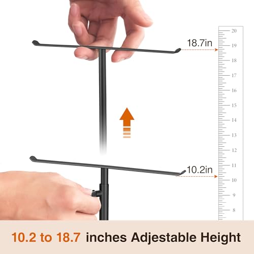 Black Necklace Holder Jewelry Organizer Stand – Adjustable Height T‑Bar Jewelry Display with Dark Gray Marble Base, Necklace & Bracelet Holder, Countertop Jewelry Rack - color: Black
