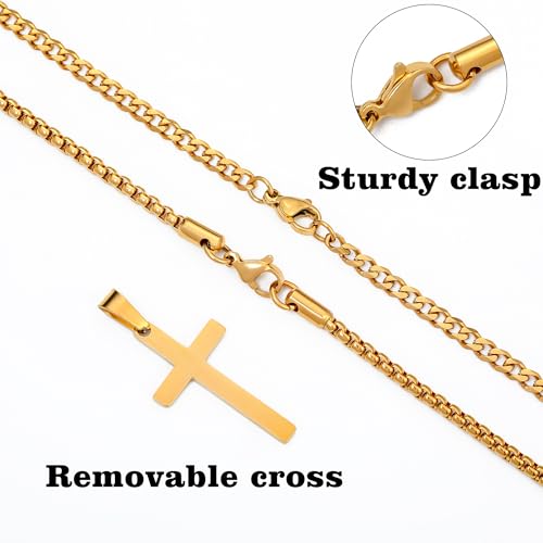 LUXEJEW Cross Necklace for Men Boys - Gold Silver Black Stainless Steel Cross Pendant Necklaces Layered Cuban Link Chain Necklace Jewelry Gifts 16 18 20 22 24 Inches - color: Gold, size: 18in/20in, style: Style A-Small Pendant