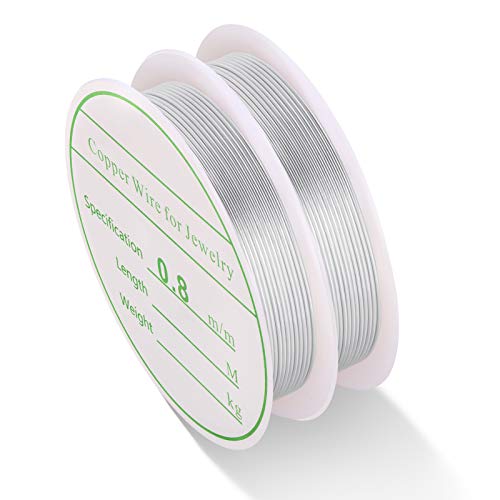 MIKIMIQI 2 Pack Jewelry Wire - 20 Gauge Tarnish Resistant Copper Beading Wire for Jewelry Making, 0.8mm X 3m Each (Silver) - color: Silver