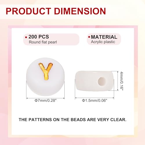 HARFINGTON 200 Pcs 4x7mm Acrylic Letter Beads, Round White Alphabet Beads Letter Y, Alphabet Spacer Beads for Jewelry Making Bracelets Necklaces - style: Letter Y