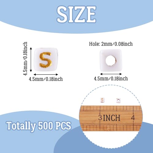 FASHEWELRY 500Pcs White Golden Letter Beads 4.5mm Square Alphabet Beads Acrylic Cube Letter S Beads for Friendship Bracelet Necklace Keychains Jewelry Making - color: Letter S
