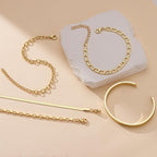 Gold Bracelets Set for Women Stack, Chunky Thick Bracelets Stack for Women Trendy, Simple Dainty Thin Gold Plated Cuff Stackable Bracelets With Beaded Cuban Paperclip Snake Rope Bangle Hand Chain Jewelry - style: Style 08-gold