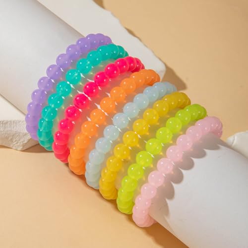 Colorful Stackable Resin Beaded Bracelets Set for Women Dainty Neon Clear Acrylic Beads Stretchable Bracelet Pack Trendy Transparent Round Balls Jewelry - color: Colorful1