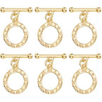 Beebeecraft 1 Box 15Pcs Toggle Clasps for Jewelry Making 18K Gold Plated Brass Clock Round Toggle Clasps Connectors Metal Bar and Snap Ring for DIT Craft - color: Gold 15pcs