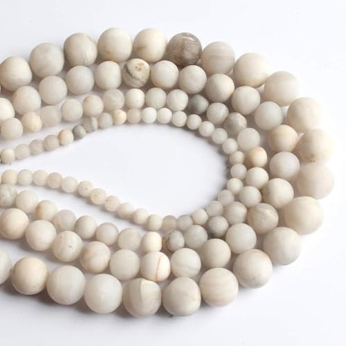 Stone Beads, 45pcs Matte White Quartz, 8mm Round Loose Beads for Jewelry Making, Bracelets, with Bag, String & Card - color: Matte White Quartz, size: 8mm