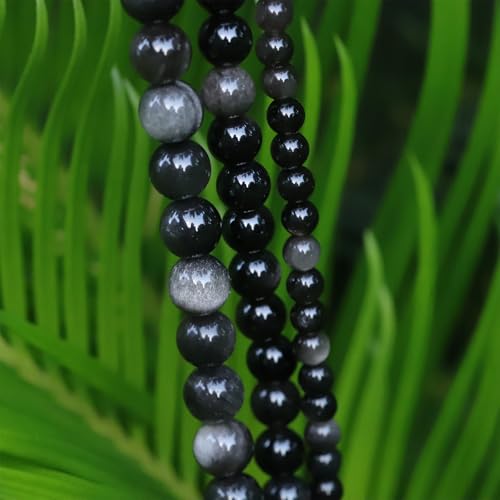 6mm Natural Stone Beads 65pcs Silver Obsidian Polished Round Smooth Crystal Loose Gemstone Beads for Jewelry Making DIY Bracelet Necklace Earring Crafts Supplies - color: Silver Obsidian 6mm-65pcs