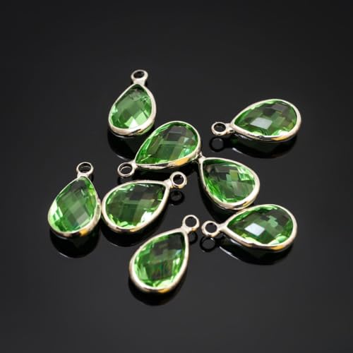 Adabele Grade A Birthstone Pendant Drop 11mm 14mm 16mm Sterling Silver Plated For Personalized Earrings Bracelet Necklace Anklet Pendant Keychain Craft Jewelry Making - color: August (peridot green), size: 11mm Long - 10pcs