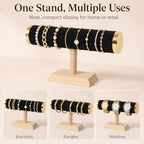 Wooden Watches Display tower Base Watch Necklace Bracelet Organizer Rack Bangle Scrunchie Headband Showcase tower (Velvet Round Black, 1-tiered) - color: Round Velvet Black