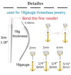 QWALIT Piercing Taper Threadless Insertion Tool - Titanium Labret Pin 16g, 18g, 20g - color: E4 - Gold Mix Pin 18g 6mm/8mm