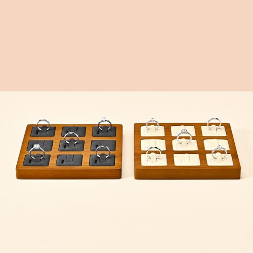 Oirlv Solid Wood Ring Display Stand - 9 Bit Ring Holder & Organizer Tray (Grey) - color: Grey