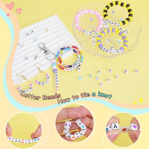 FZIIVQU 1400 Pcs Letter Beads Kit, 28 Styles White Acrylic Alphabet Beads Letter Beads for Jewelry Making wiht Number Beads Heart Beads Friendship Bracelet Kit - color: Black Letter & White Base, size: 6*6mm