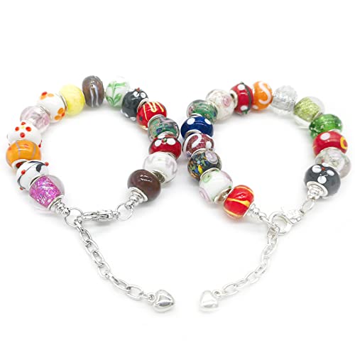 Weebee Murano Glass Beads Large Hole Glass Beads European Lampwork Spacer Charms Bead Silver Plated Cores Bracelet Charm for DIY Crafts Jewelry Making 50 Pcs Mixed