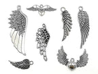 Assorted Angel Wings Feathers punk Charm Pendant Connector for DIY Jewelry Making Accessaries(36pcs,Antique Silver Tone)