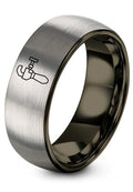 Chain Tool Ring - Gift for Cyclist - 8mm - Band - Gunmetal Black Silver - Personalized Custom Engraving - Men Women - Anniversary Engagement Wedding - Tungsten Carbide - Flat Dome Bevel - color: 05 - Gunmetal Grey Tungsten