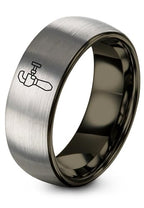 Chain Tool Ring - Gift for Cyclist - 8mm - Band - Gunmetal Black Silver - Personalized Custom Engraving - Men Women - Anniversary Engagement Wedding - Tungsten Carbide - Flat Dome Bevel - color: 05 - Gunmetal Grey Tungsten