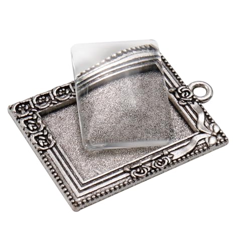 20Pcs Pendant Trays,Bezel Pendant Trays Blanks with Glass Cabochons for Pendants Making and DIY Jewelry Making(18×25mm)
