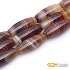 GEM-Inside Stripe Botswana Agate Gemstone Loose Beads Natural 8x20mm Bronw Olivary Crystal Energy Stone Power for Jewelry Making 15" - size: Brown-8X20mm