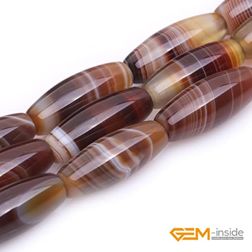 GEM-Inside Stripe Botswana Agate Gemstone Loose Beads Natural 8x20mm Bronw Olivary Crystal Energy Stone Power for Jewelry Making 15" - size: Brown-8X20mm