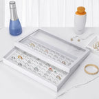 KUKUVR 100 Slots Ring Earring Holder Display Case, Velvet Jewelry Ring Earring Storage Organizer Box Tray with Clear Lid for Women And Selling Show (White) - color: White