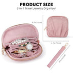 Velvet Travel Jewelry Pouch, 2-in-1 Clamshell Case with Detachable Insert, Portable Travel Jewelry Organizer with Wrist Strap, Converts to Mini Coin Purse, Gift for Women & Girls (Dusty Pink) - color: Dusty Pink