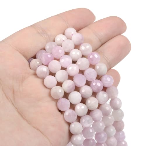 Kunzite 8mm Gemstone Faceted Round Loose Strand Beads for DIY Necklace Bracelet Jewelry Making 15 Inch - color: Kunzite