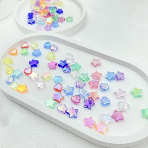 450 Pcs Acrylic Beads - Mixed Colors AB Crystal Star Heart Beads for Jewelry Making DIY Bracelet Necklace Earrings - color: Mixed Colors