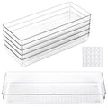 6 Pcs Large Clear Plastic Drawer Organizers Tray 15" x 6.3" Storage Bins with 25 Pcs Non-Slip Pads for Makeup, Jewelries, Kitchen Utensils, Bathroom and Office - size: 15"x6"