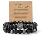 Natural Stone Bracelet 8mm Mens Black Beaded Bracelets Hematite Obsidian Onyx Lava Beads Bracelet Healing Crystal Bracelet for Men - style: Lion