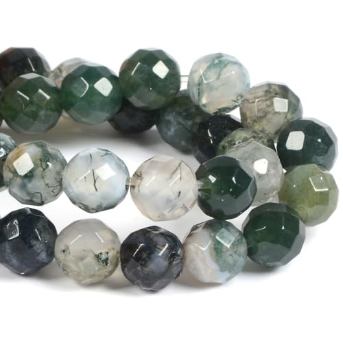 6mm Moss Agate Faceted Gemstone Round Loose Beads Strand 15.5-16" DIY Jewelry Making - color: Moss Agate