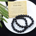 Natural Healing Gemstone Bracelet Handmade Yoga Stretch Elastic Bracelet Stress Relief Crystal Jewelry for Men and Women - color: Black Onyx (Positive Energy), size: 10mm