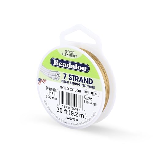 Beadalon 7 Strand Bead Stringing Wire, .015 in / 0.38 mm, Gold Color, 30 ft / 9.2 m - color: Gold, style: .015 in / 0.38 mm , 30 ft / 9.2 m