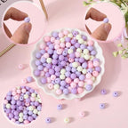 1 Box 500Pcs Matte Round Beads 8mm Opaque Acrylic Beads Bulk Frosted Lilac Small Ball Rubberized Imitated Silicone Bubblegum Smooth Loose Bead for Jewelry Making Bracelets Necklace DIY Craft - color: Lilac