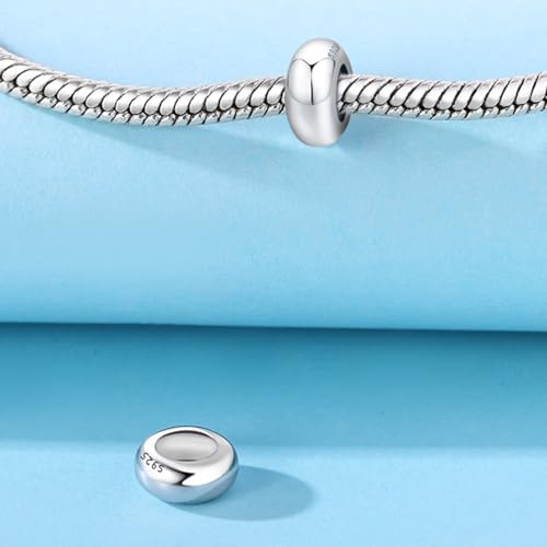 Spacer Stopper Beads for Bracelets & Necklaces, 925 Sterling Silver Beads | Smooth & Pave Cubic Zirconia (White, Blue, 18K Gold Plated) | Anti-Slide Separator Charms S925 Women Jewelry - color: 2Pcs Sliver Spacer