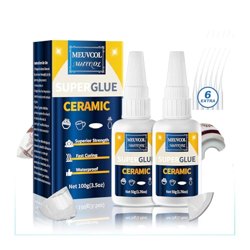 Meuvcol Ceramic Glue Repair Kit, 100g - Super Glue for Porcelain and Pottery, Cyanoacrylate for Mug, Figurines, Dishes, Plates, Teapot - Waterproof, No Smell - size: 100g, style: Ceramic Glue