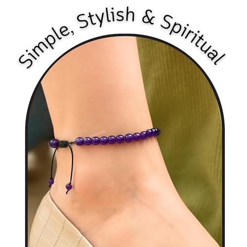 Amazing Gemstone Crystal Anklet Ankle Bracelets for Women - Waterproof Beaded Healing Crystal Anklets, Plus Size Chakra Gemstone Bead Anklet - color: Amethyst, style: Plain