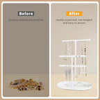 Saydear Elegant Jewelry holder Organizer 2-Tier Display Storage Stand for Earrings Necklaces with Ring Tray Spacious and Durable, Easy to Assemble White - color: White