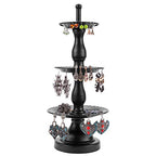 MyGift Earring Storage Rack Organizer, Metal Jewelry Tree, Necklace and Bracelet Hanger with Wooden Ring Tray Trinket Holder - Holds 68 Pairs of Earrings (Black-3-Tier) - color: Black-3-Tier