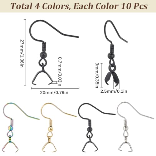 SUNNYCLUE 1 Box 40Pcs Earring Hooks Stainless Steel Ear Wires Fish Hooks Pinch Bails Earrings Hooks Bulk Hypoallergenic Earring Findings Black Rainbow Golden Earring Components for Jewelry Making - style: Earring Hook 1